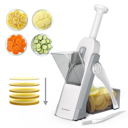SupMaKin Safe Mandoline Slicer for Kitchen, Potato Slicer for Chips, Vegetable & Food Cutter,Thickness Adjustable 0.1-8 