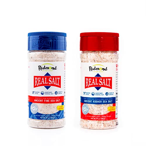 Redmond Real Salt - Natural Unrefined Sea Salt, 10oz Fine Shaker with 10oz Kosher Shaker