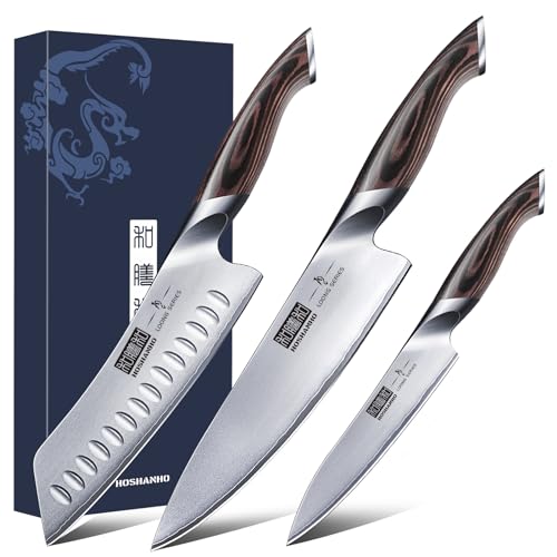 HOSHANHO 3 Pieces Knife Set, Professional Japanese High Carbon Stainless Steel Kitchen Knife Set, Ultra Sharp Chef Knive