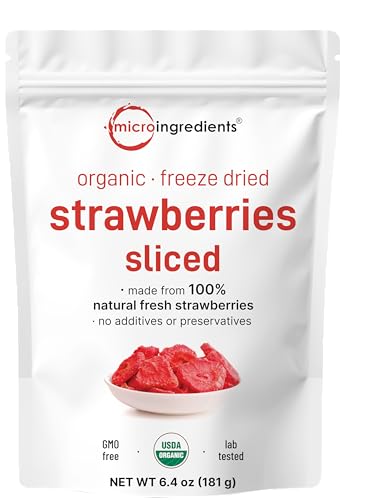 Micro Ingredients Organic Strawberries Sliced, 6.4oz | 100% Natural Fruit | Freeze Dried Strawberry Source | No Sugar & 