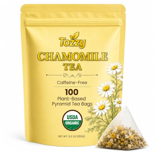 Tozzy Organic Chamomile Tea – 100 Count, Plant-Based Pyramid Tea Bags – Packaging May Vary
