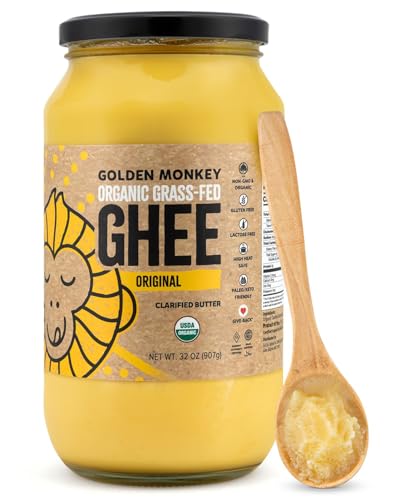 GOLDEN MONKEY Organic Ghee Butter – Grass Fed Clarified Butter for Cooking, Baking, Keto & Gut Health – Ghee Butter Orga