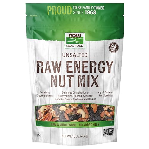 NOW Foods, Raw Energy Nut Mix, Unsalted Mix of Raisins, Walnuts, Peacans, Almonds, Pumpkin Seeds and Cashews, Great-Tast