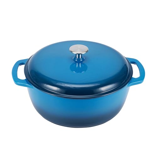 Amazon Basics Enameled Cast Iron Dutch Oven Pot with Lid, Dual Handles, Heavy-Duty, Oven Safe, Round, 4.3-Quart, Blue