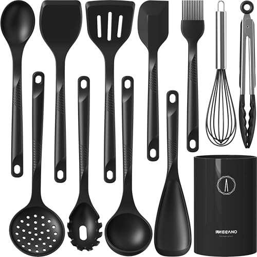 Silicone Cooking Utensils Set - 600°F Heat Resistant, Nonstick Kitchen Utensil Set with Spatulas, Spoons, Whisk, Tongs, 