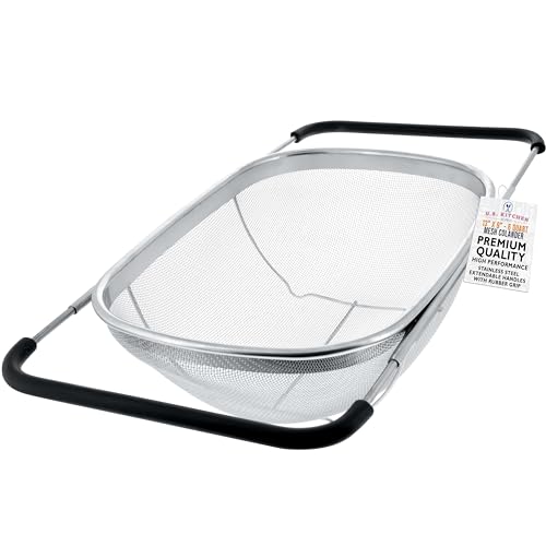 U.S. Kitchen Supply Stainless Steel Colander Strainer - 6-Quart Collapsible Colander with Expandable Rubber Handles - Re