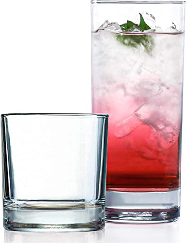 Everyday Drinking Glasses Set of 8 Drinkware Hurricane Glasses, Kitchen Glasses for Cocktail, Iced Coffee, Beer, Ice Tea