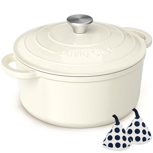 Enameled Cast Iron Dutch Oven - Umite Chef 5QT Pot with Lid & Cotton Potholders - Heavy-Duty Cookware for Bread Baking, 