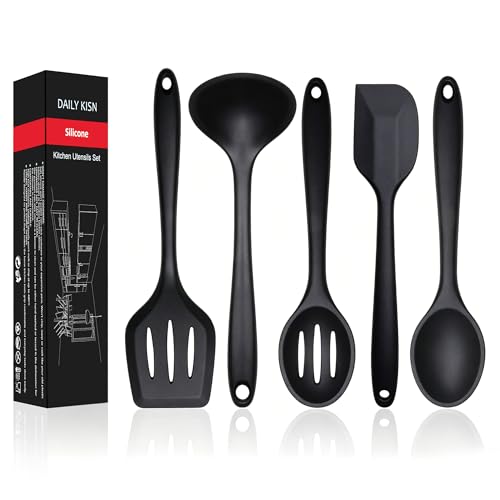5PCS Silicone Kitchen Utensils Set, Non Stick Cooking Tools, Black