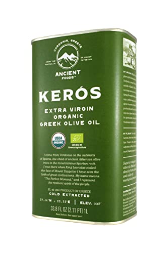 Ancient Foods Keros Organic Extra Virgin Olive Oil Cold Pressed – Greek EVOO, High Polyphenol Olive Oil from 1000 Year O