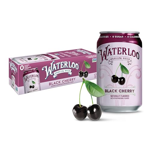 Waterloo Sparkling Water, Black Cherry Naturally Flavored, 12 Fl Oz Cans (Pack of 12) – Zero Calories and Zero Sugar or 