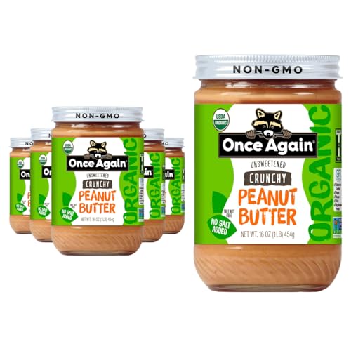Once Again Organic Crunchy Peanut Butter No Sugar Added - Single Ingredient, Unsalted, Natural Peanut Butter No Palm Oil