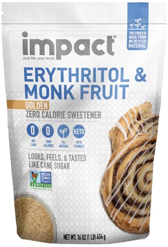 Impact - Golden Erythritol & Monk Fruit - Zero Calorie Sweetener, Sugar-Free, Non-GMO, Net Carb Free, Zero Glycemic, Bak