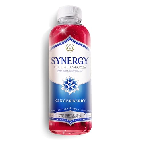 SYNERGY The Real Kombucha - Gingerberry - 16 fl oz Bottle - Raw Probiotic Drink for Gut Health and Immune Support