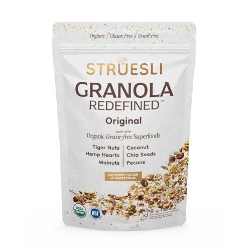 Struesli Original Organic Granola, Grain & Gluten Free, Healthy Snacks with Chia Seeds, Nuts and Sea Salt, Prebiotic Hig
