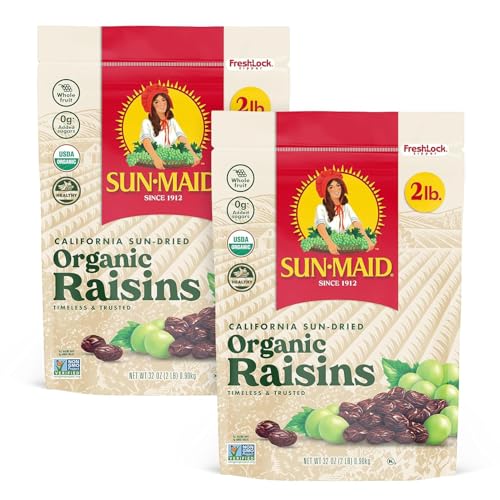 Sun-Maid Organic California Sun-Dried Raisins - (2 Pack) 32 oz Resealable Bag - Organic Dried Fruit Snack for Lunches, S