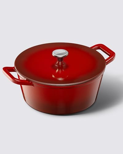 Dutch Oven Pot with Lid, 6QT Cast Iron Pot, Cerise