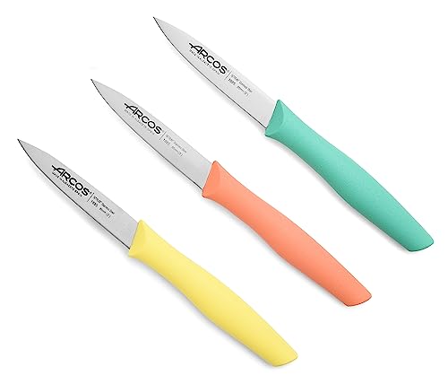 Arcos Paring Knife Set of 3 Pieces 4 Inch Stainless Steel. Colorful Kitchen Knives for Peeling Fruits and Vegetables. Er