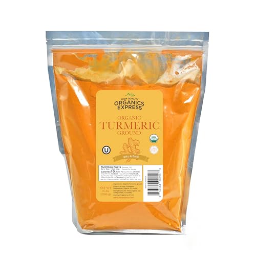 HQOExpress Bulk Organic Ground Turmeric Powder – 5 lb Value Bag (80 oz) USDA Organic | Non-GMO | Kosher | Sustainably Gr