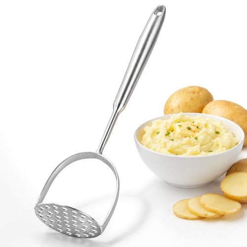 304 Stainless Steel Potato Masher – Heavy-Duty [Rustproof, Heat Resistance, Integral Forming] Dishwasher Safe Masher for