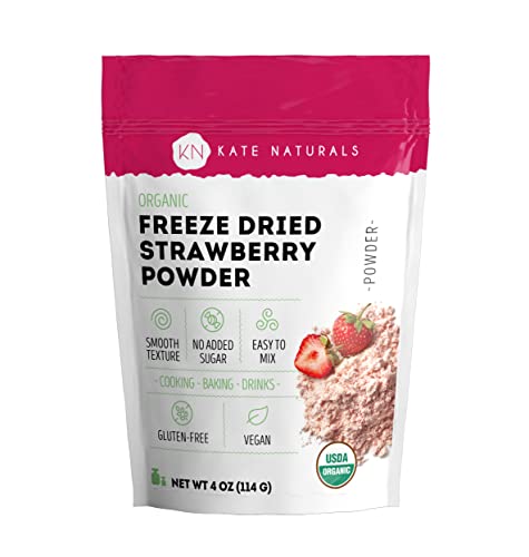 Kate Naturals Organic Freeze Dried Strawberry Powder for Baking & Drinks. Natural Strawberry Flavoring for Cakes, Icing 