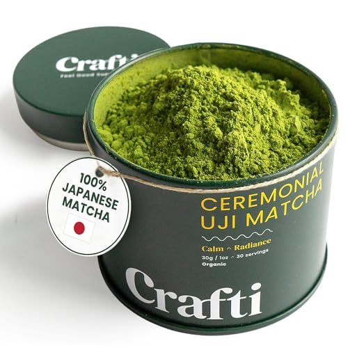 Crafti Ceremonial Grade Matcha Powder (Organic) - Unsweetened Authentic Japanese Daily Matcha Green Tea Powder from Uji,