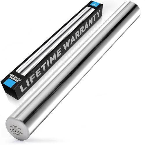 Zulay Kitchen 15.9 inch Professional Stainless Steel Rolling Pin - Lightweight Metal French Rolling Pin - Perfect for Ba