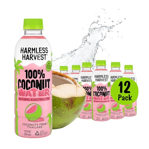 Harmless Harvest 100% Coconut Water 12 Fl Oz, 12pack, Natural Hydration with MCTs, No Sugar Added, Vegan & Non-GMO Certi
