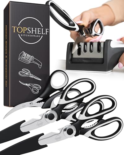 Heavy Duty Kitchen Shears With Sharpener - Lifetime Replacement Warranty* - Multipurpose Stainless Steel Scissors for Fo