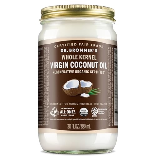 Dr. Bronner's - Organic Virgin Coconut Oil (Whole Kernel, 30 Ounce) - Coconut Oil for Cooking, Baking, Hair and Body, Un
