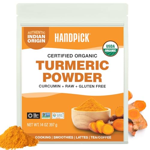 HANDPICK Organic Turmeric Powder with Curcumin (397g/14oz) | Authentic Indian Origin | Gluten Free | Made from Turmeric 