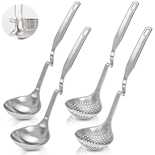 Peohud 4 Pack Soup Ladle Soup Colander, SUS304 Stainless Steel Slotted Hot Pot Ladle Strainer Scoops, Thickening Cooking
