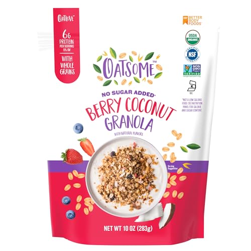 Oatsome Berry Coconut Granola, No Sugar Added, Gluten Free, 6g Protein, Made with Whole Grain Organic Oats, Coconut, Str