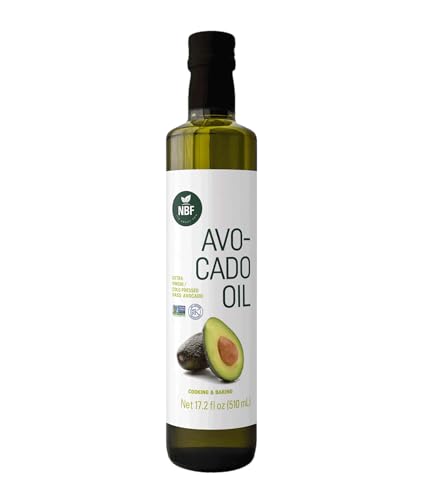 NBF NATURA BIO FOODS - Extra Virgin Avocado Oil | Cold Pressed for Cooking | High Heat Tolerance | Rich in Omega 3, 6, 9