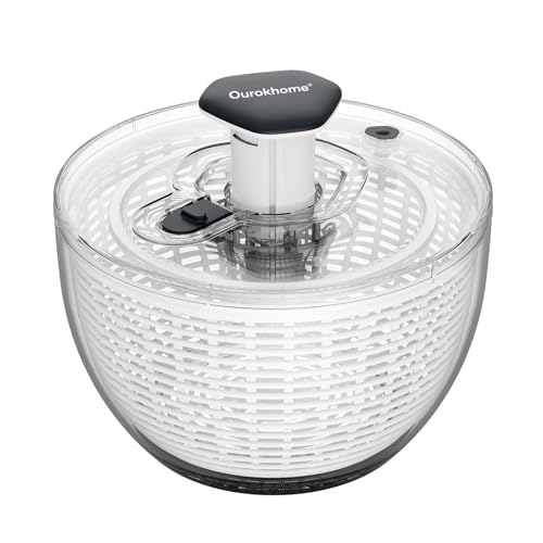 Ourokhome 6.3 QT Salad Spinner with Fully Removable Lid, Large Lettuce Dryer with One-Hand Press Pump, Instant Stop Brak
