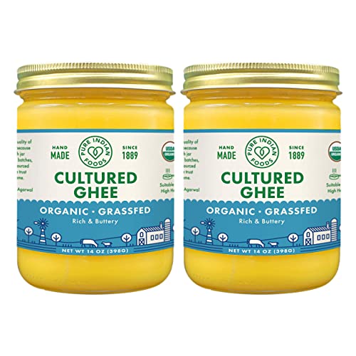 Grassfed Organic Cultured Ghee - by Pure Indian Foods, 14 oz, Pasture Raised, Lactose Free, Gluten-Free, Non-GMO, Paleo,