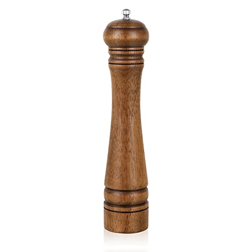 1Pack Wood Pepper Grinder, XWXO 10 Inch Salt Mill Pepper Shaker, Pepper Mill with Adjustable Ceramic Rotor - Oak Wood Pe