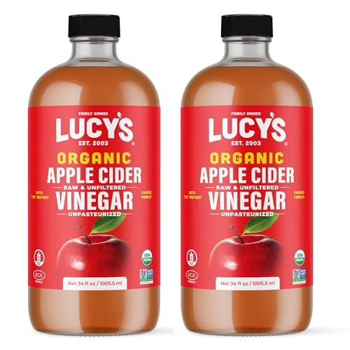 Lucy's Family Owned - 34oz. GLASS BOTTLE (2 PACK) Organic, With the Mother, Apple Cider Vinegar, Unfiltered, Unpasteuriz