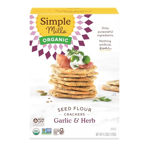 Simple Mills Organic Seed Crackers, Garlic & Herb, Gluten Free, Flax Seed, Sunflower Seeds, Corn Free, Low-Calorie Snack