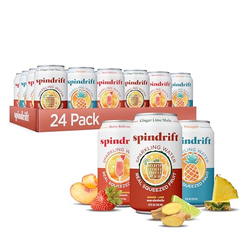 Spindrift Sparkling Water, Mocktail 3 Flavor Variety Pack, Made with Real Squeezed Fruit, 12 Fl Oz Cans, Pack of 24