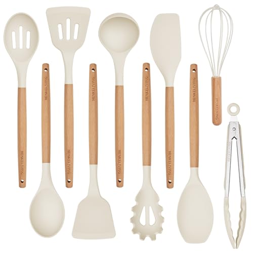 Silicone 10 Pcs Kitchen Cooking Utensils Set, Recycled Materials Certification, BPA Free Spatula Set with Heat Resistant