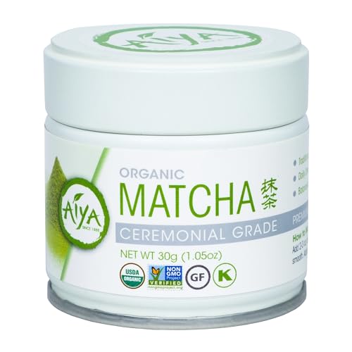 Aiya Organic Ceremonial Grade Matcha Powder - Premium Matcha Ceremonial Grade, Vibrant Jade Green Color, Mild Natural Sw