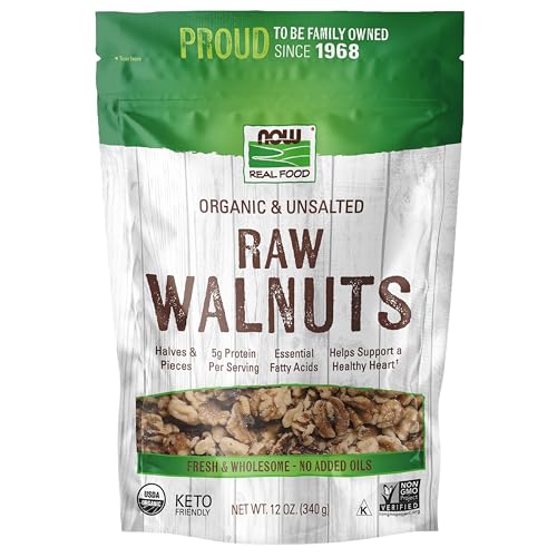 NOW Foods, Certified Organic Walnuts, Raw and Unsalted, Halves and Pieces, Good Source of Protein and Healthy Fatty Acid