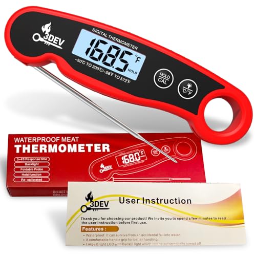 Digital Meat Thermometer with Backlight for Cooking | Instant Read, Waterproof Meat Thermometer | Grilling, BBQ, Smoker,