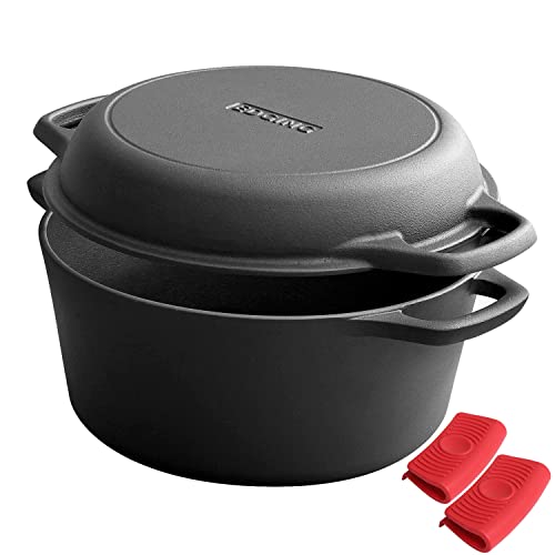 EDGING CASTING 2-in-1 Pre-Seasoned Cast Iron Dutch Oven Pot with Skillet Lid Cooking Pan, Cast Iron Skillet Cookware Pan