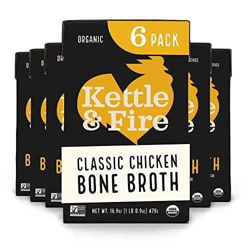 Chicken Bone Broth Soup by Kettle and Fire, Pack of 6, Keto Diet, Paleo Friendly, Whole 30 Approved, Gluten Free, with C