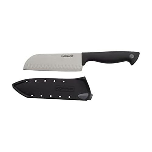 Farberware EdgeKeeper 5 Inch Santoku Knife with Self-Sharpening Blade Cover, High-Carbon Stainless Steel Blade with Oval