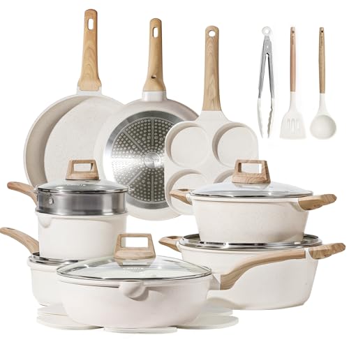 CAROTE Pots and Pans Set, Nonstick Cookware Sets, 21pcs Induction Cookware Kitchen Set Non Stick Cooking Set w/Frying Pa