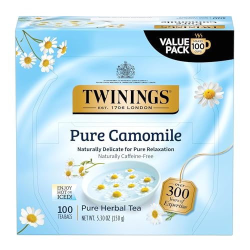 Twinings Pure Camomile Herbal Tea Individually Wrapped Bags, 100 Count (Pack of 1), Delicate for Pure Relaxation, Natura