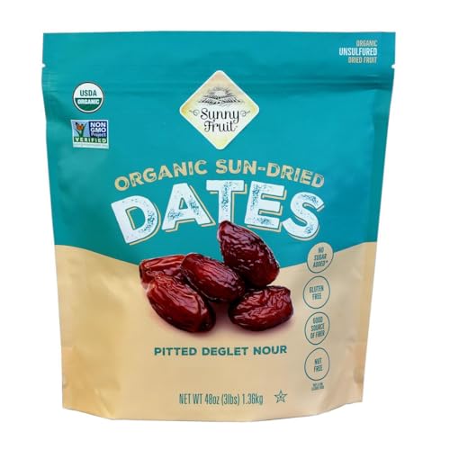 ORGANIC Pitted Dates (Deglet Nour) - Sunny Fruit 48oz Bulk Bag (3 lbs) | NO Added Sugars, Sulfurs or Preservatives | NON